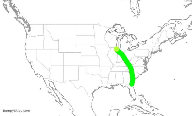 Turbulence forecast map for SKW5262, JAX to ORD