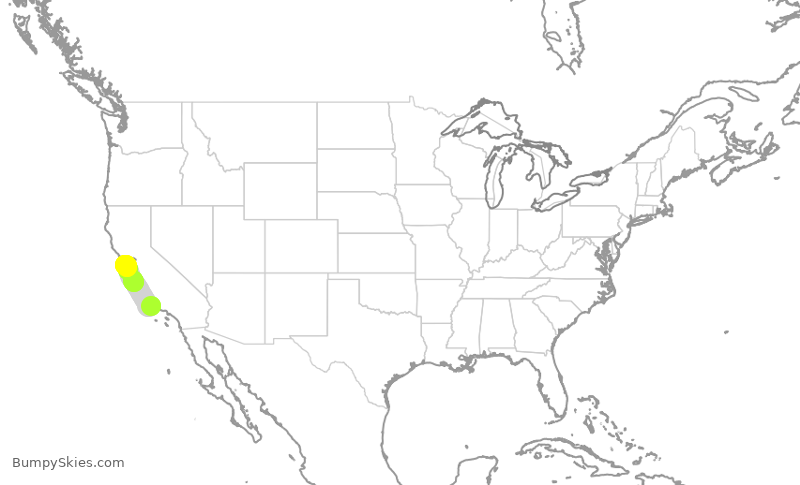Turbulence forecast map for SKW5263, SBA to SFO