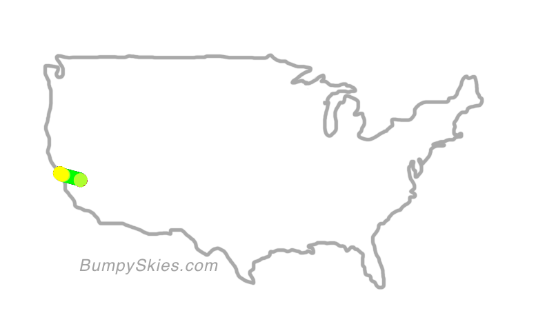 Map of continental US with illustrated flight path and turbulence forecast (described in text below)