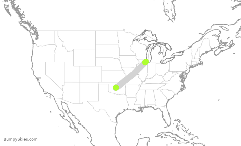 Turbulence forecast map for SKW5279, OKC to ORD