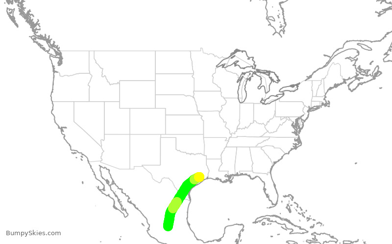 Turbulence forecast map for SKW5282, MLO to IAH