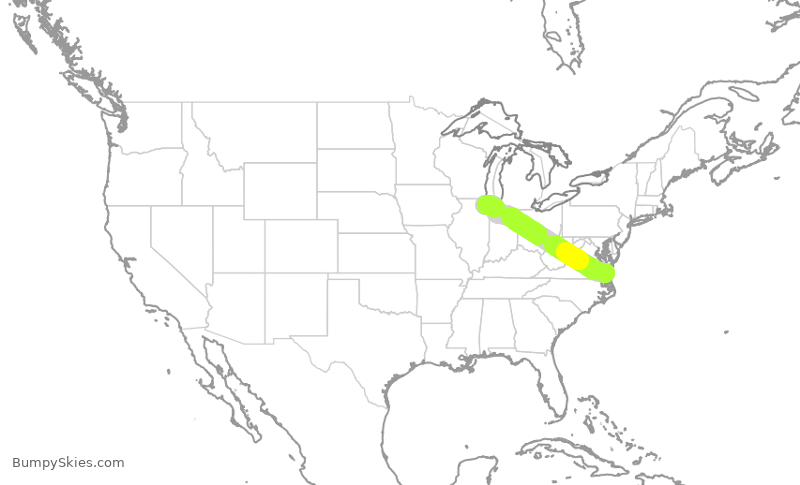 Turbulence forecast map for SKW5287, ORF to ORD