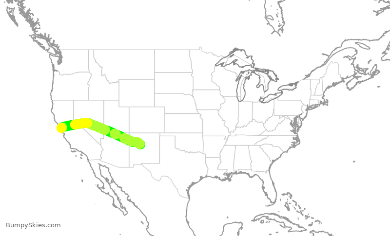 Turbulence forecast map for SKW5289, SFO to ABQ
