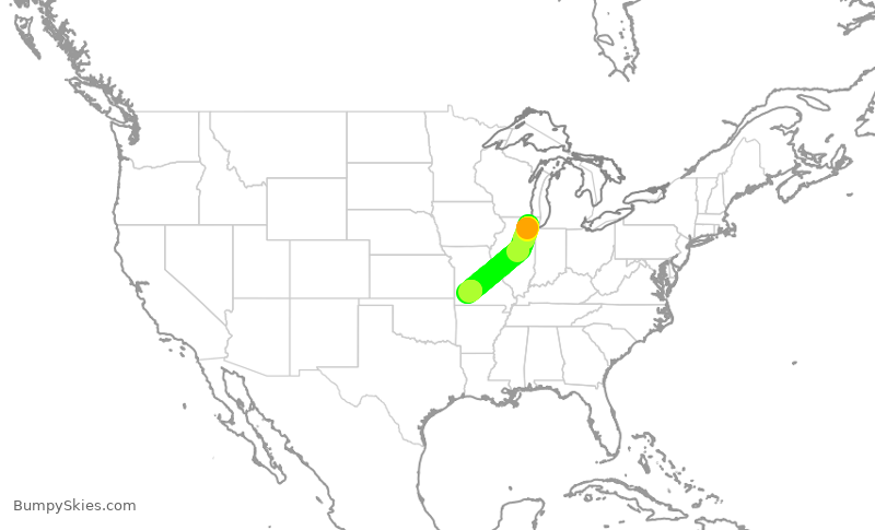 Turbulence forecast map for SKW5296, ORD to SGF