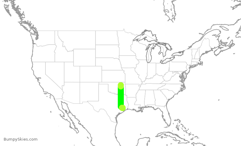 Turbulence forecast map for SKW5301, TUL to IAH