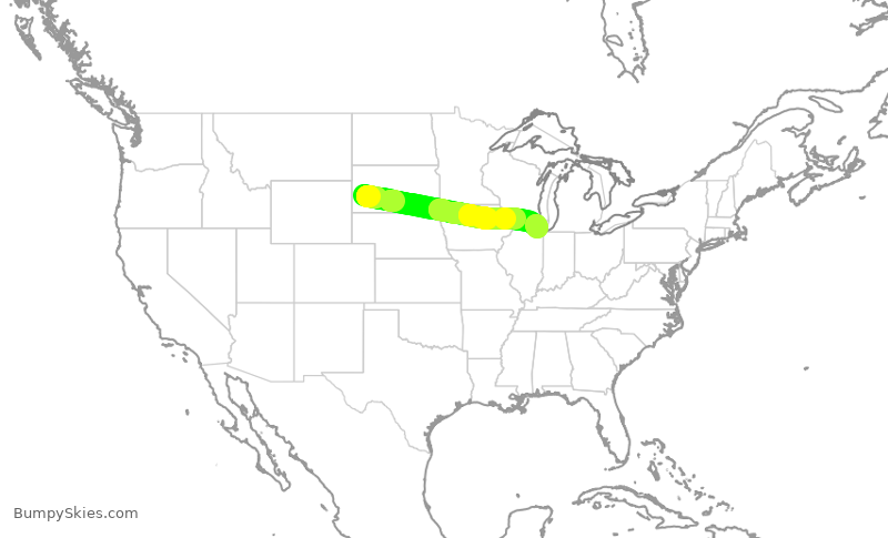 Turbulence forecast map for SKW5304, RAP to ORD