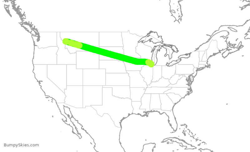 Turbulence forecast map for SKW5316, MSO to ORD