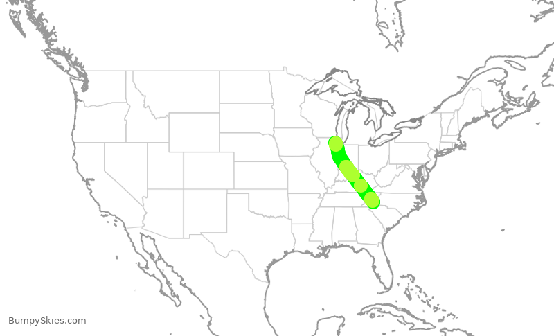 Turbulence forecast map for SKW5321, ORD to AVL