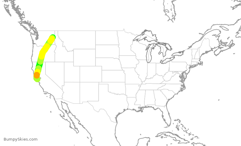 Turbulence forecast map for SKW5323, GEG to SFO