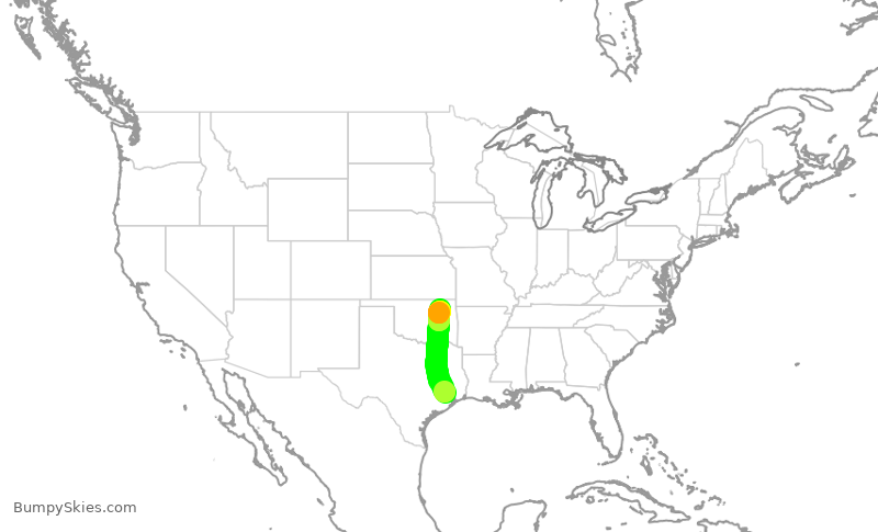 Turbulence forecast map for SKW5325, IAH to TUL