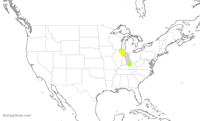 Turbulence forecast map for SKW5334, LEX to ORD