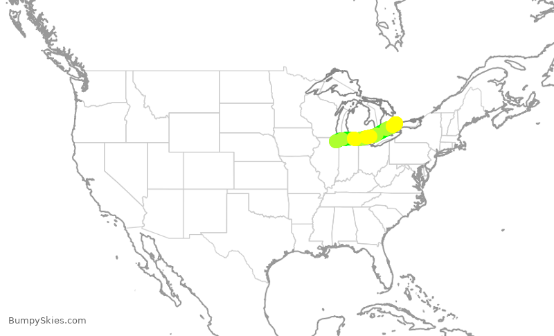Turbulence forecast map for SKW5341, ORD to YYZ