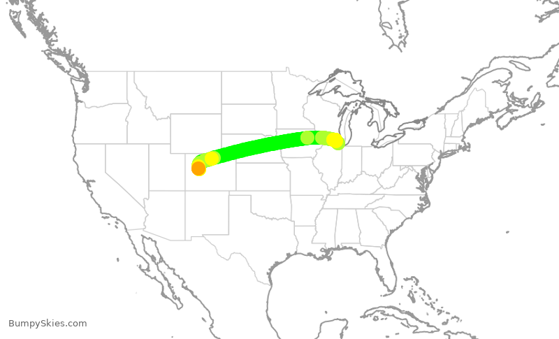 Turbulence forecast map for SKW5347, ASE to ORD