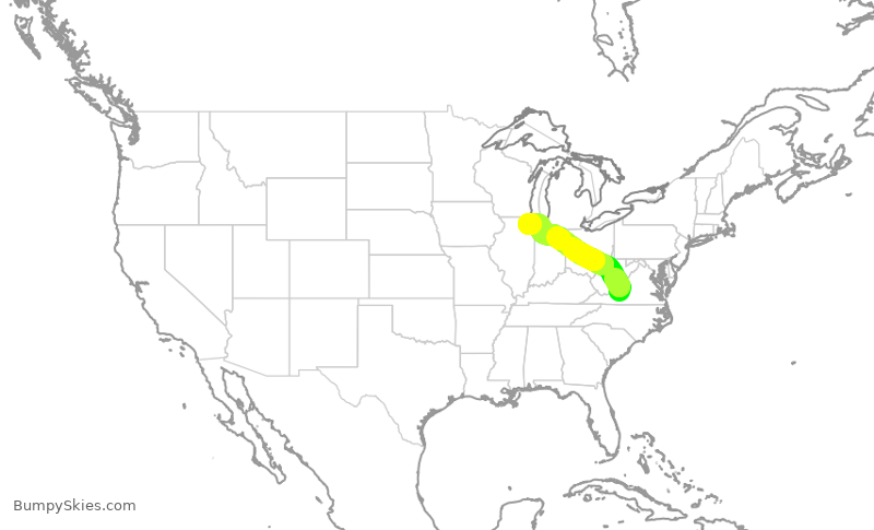Turbulence forecast map for SKW5350, ROA to ORD