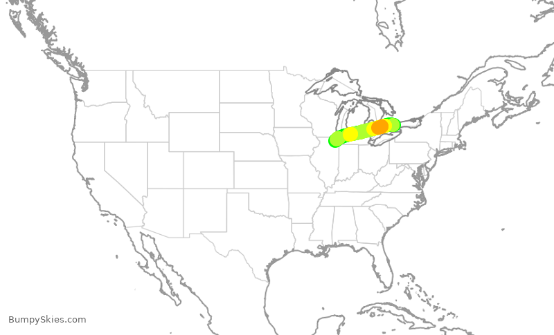 Turbulence forecast map for SKW5354, YYZ to ORD