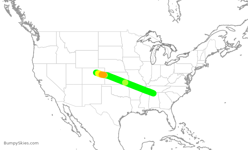 Turbulence forecast map for SKW5356, DEN to HSV
