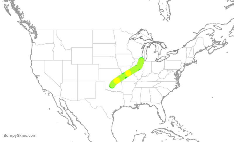 Turbulence forecast map for SKW5363, ORD to OKC