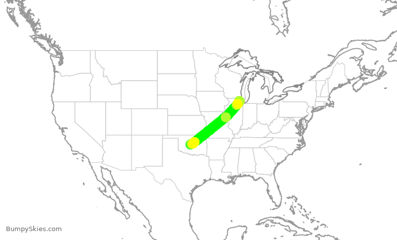 Turbulence forecast map for SKW5364, OKC to ORD