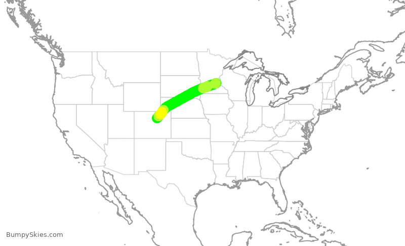 Turbulence forecast map for SKW5366, DEN to MSP