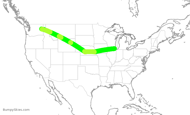 Turbulence forecast map for SKW5373, ORD to GEG