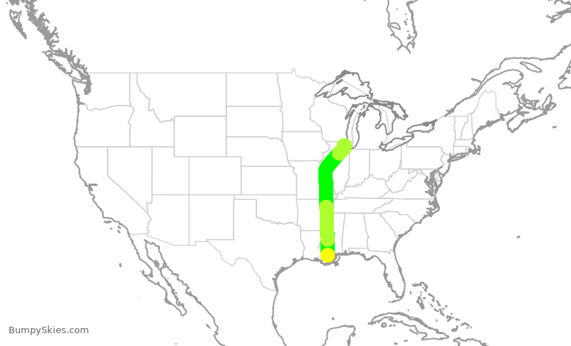 Turbulence forecast map for SKW5375, MSY to ORD