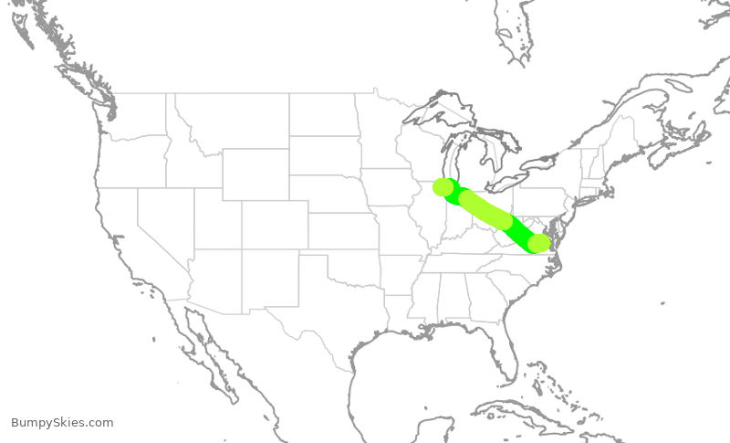 Turbulence forecast map for SKW5375, RIC to ORD