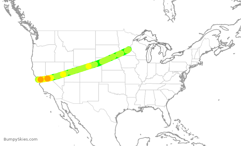 Turbulence forecast map for SKW5376, MSP to SFO