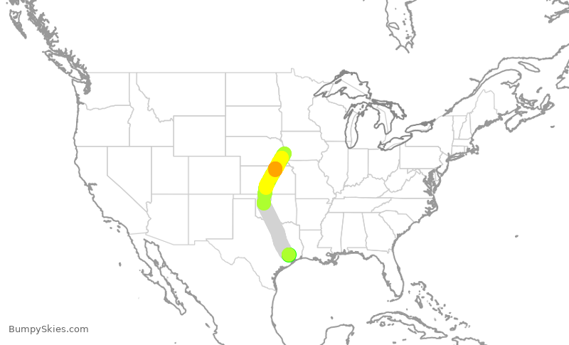 Turbulence forecast map for SKW5385, OMA to IAH