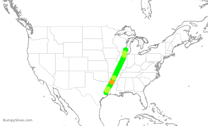 Turbulence forecast map for SKW5387, IAH to MKE
