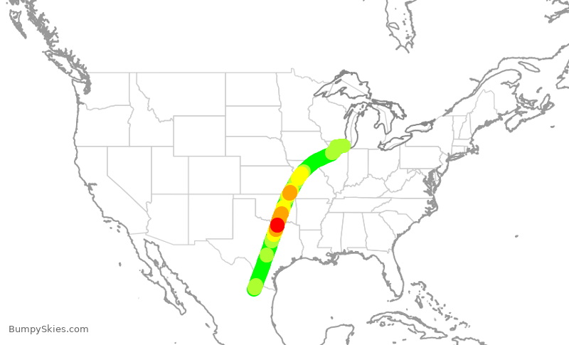 Turbulence forecast map for SKW5387, MMY to ORD
