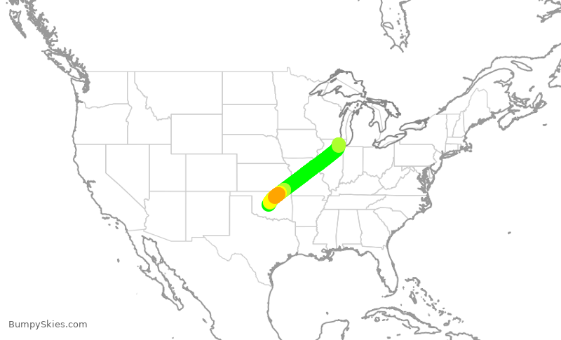 Turbulence forecast map for SKW5392, ORD to OKC