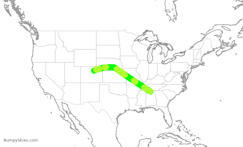 Turbulence forecast map for SKW5393, HSV to DEN
