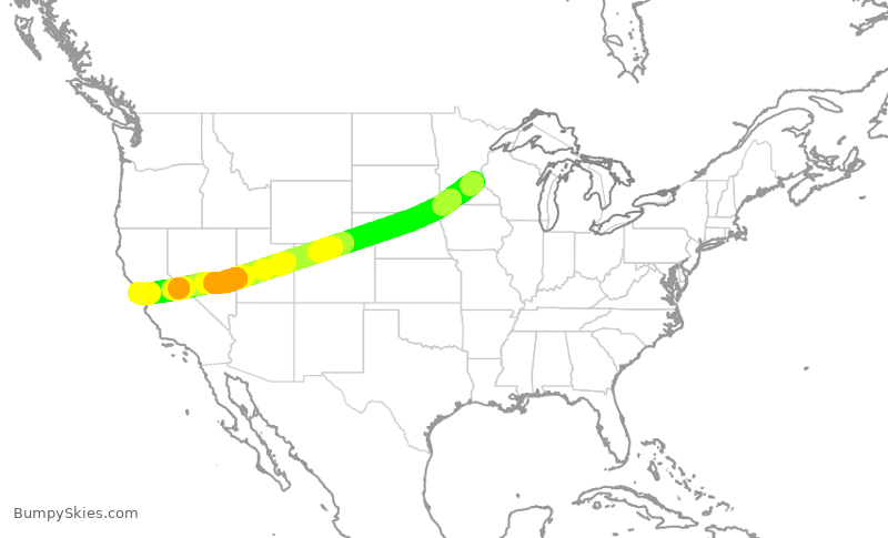 Turbulence forecast map for SKW5399, MSP to SFO
