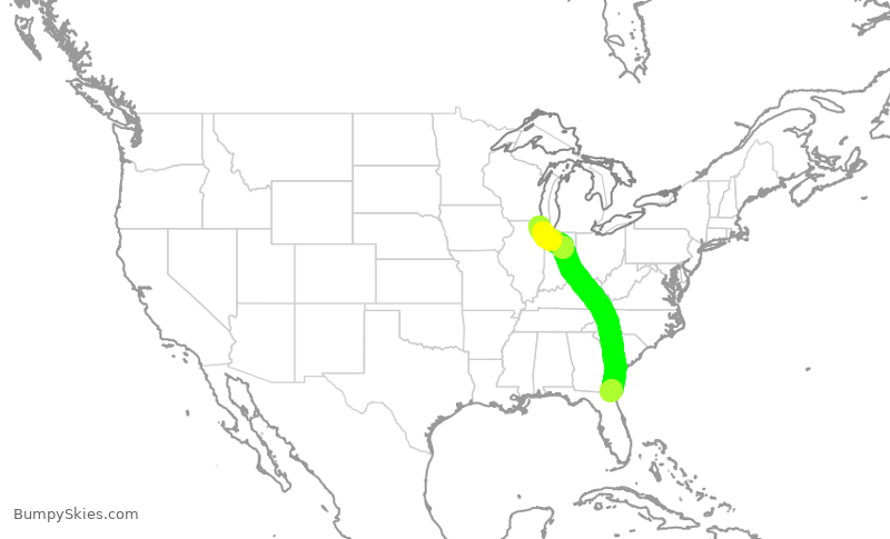 Turbulence forecast map for SKW5401, JAX to ORD