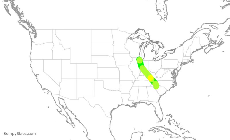 Turbulence forecast map for SKW5403, ORD to GSP