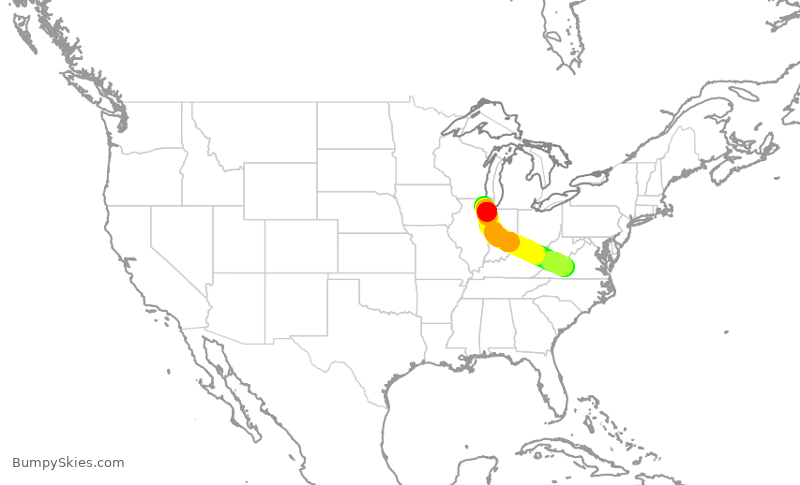 Turbulence forecast map for SKW5405, ORD to ROA