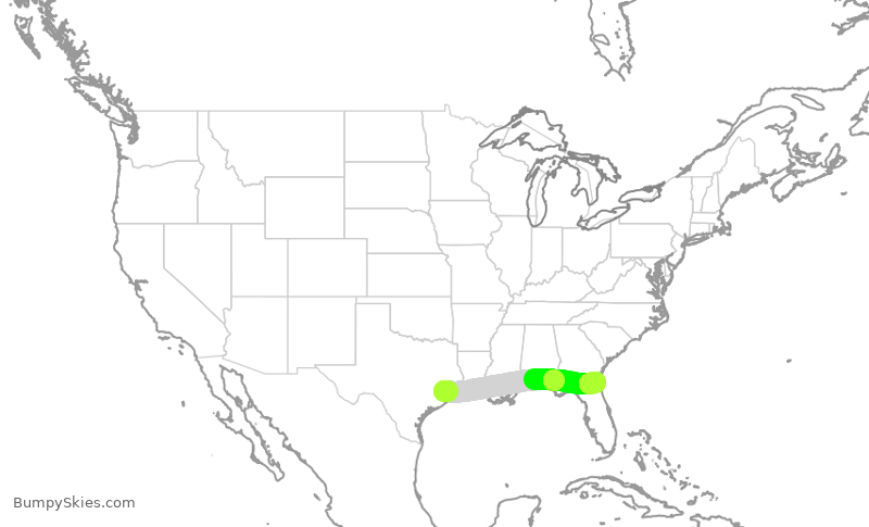 Turbulence forecast map for SKW5407, IAH to JAX