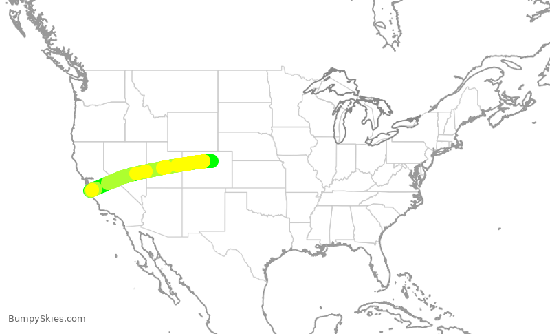Turbulence forecast map for SKW5413, DEN to MRY