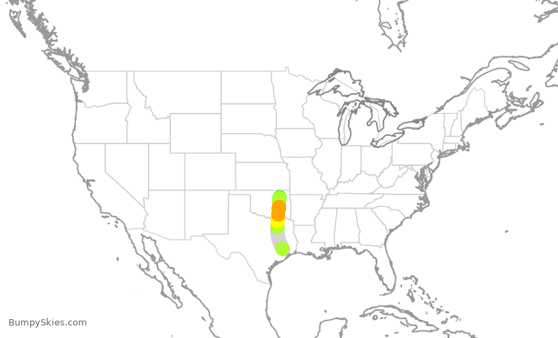 Turbulence forecast map for SKW5413, IAH to TUL