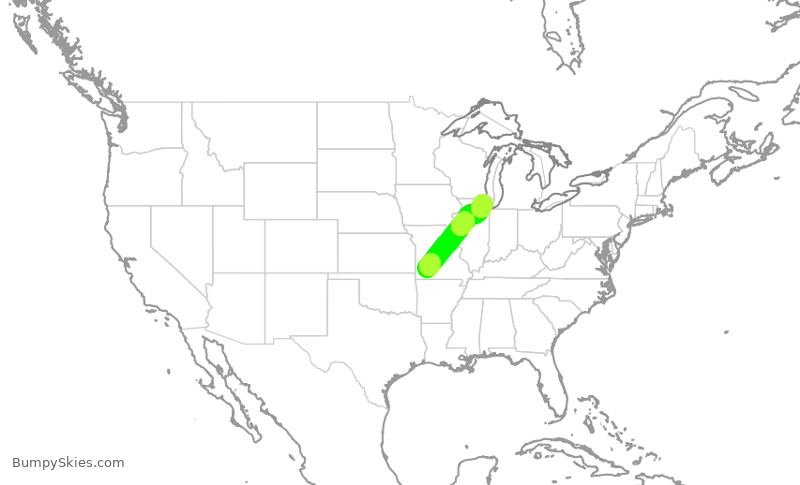 Turbulence forecast map for SKW5414, SGF to ORD