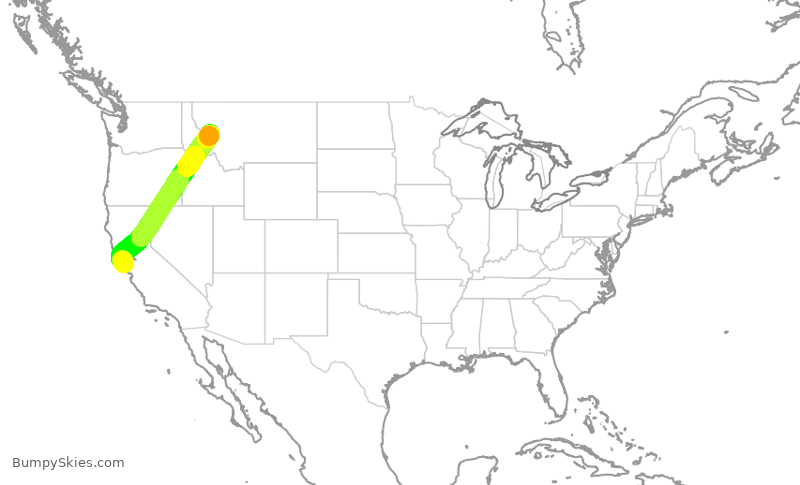 Turbulence forecast map for SKW5417, MSO to SFO