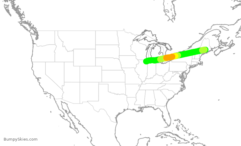 Turbulence forecast map for SKW5424, ORD to BGR