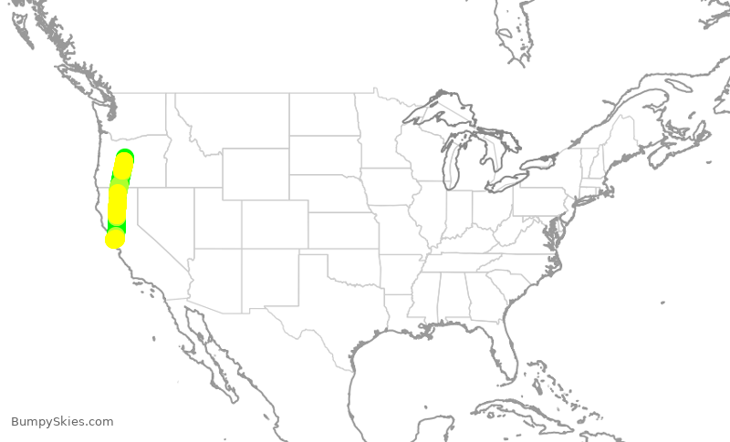 Turbulence forecast map for SKW5425, SFO to RDM