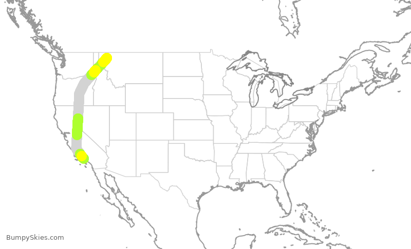 Turbulence forecast map for SKW5427, FCA to LAX