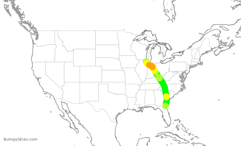 Turbulence forecast map for SKW5434, JAX to ORD