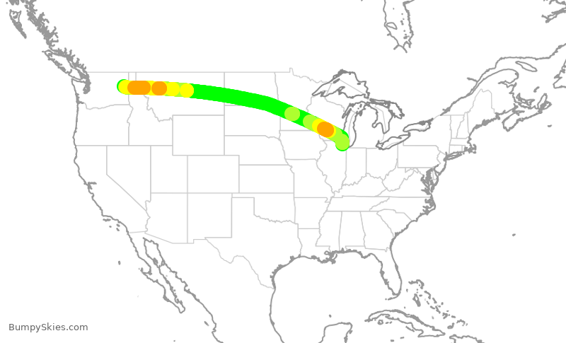 Turbulence forecast map for SKW5434, ORD to GEG