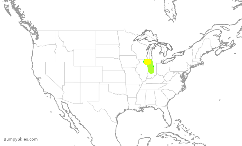 Turbulence forecast map for SKW5435, IND to ORD