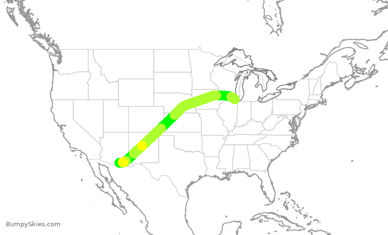 Turbulence forecast map for SKW5437, TUS to ORD