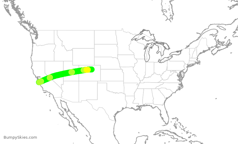 Turbulence forecast map for SKW5438, DEN to MRY