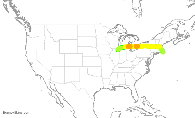 Turbulence forecast map for SKW5442, ACK to ORD